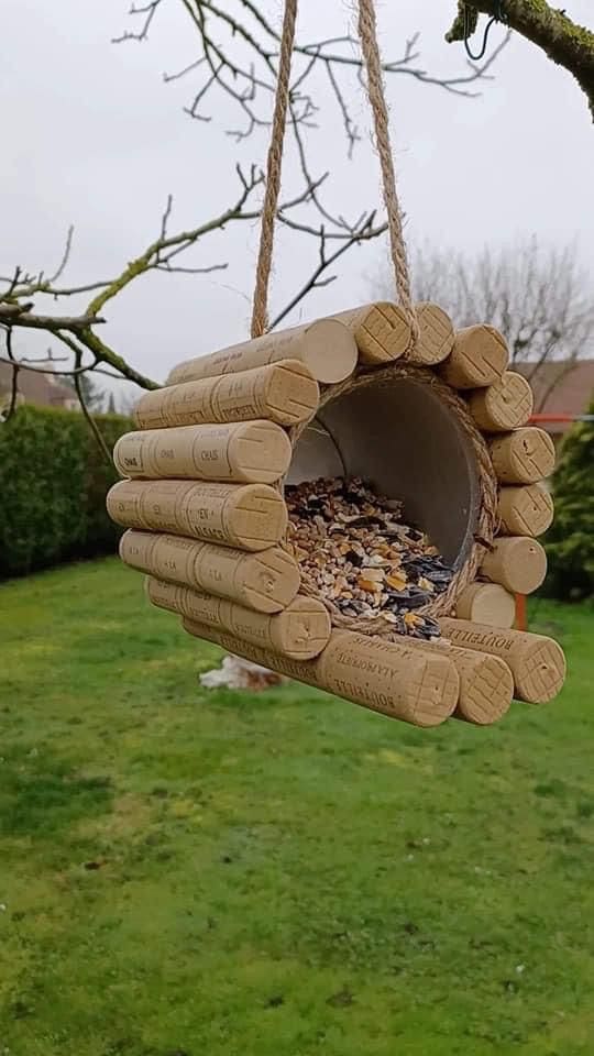Rustic Wine Cork Log Cabin Feeder