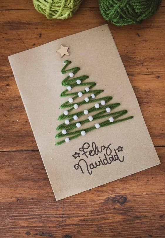 Rustic Yarn Christmas Tree Card