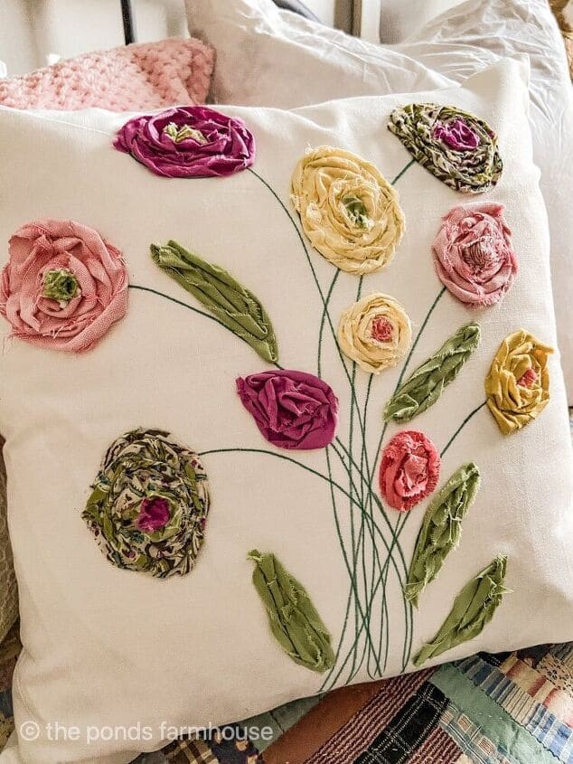 Scrap Fabric Flower Pillow Cover