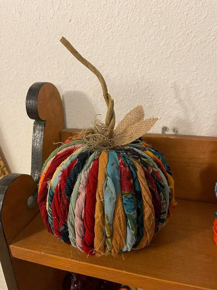 Scrap Fabric Wrapped Pumpkin
