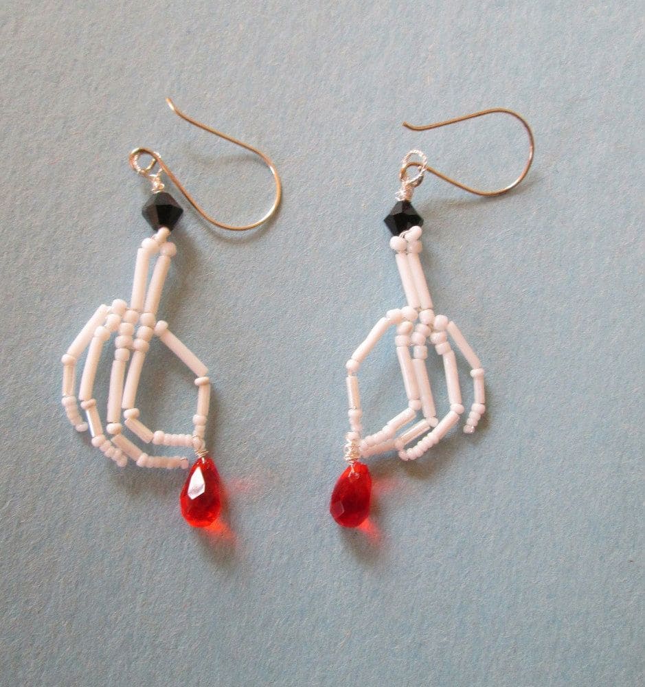 Skeleton Hand Earrings with Blood Drop Beads 1
