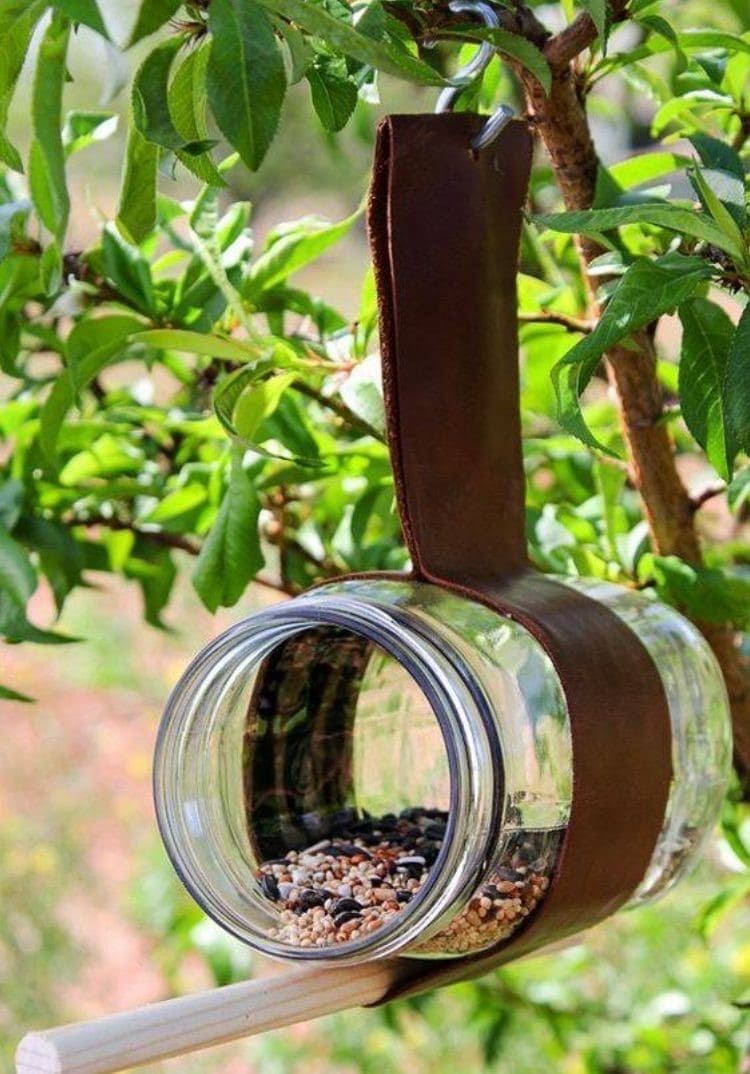 Sleek Hanging Jar Feeder with Leather Strap