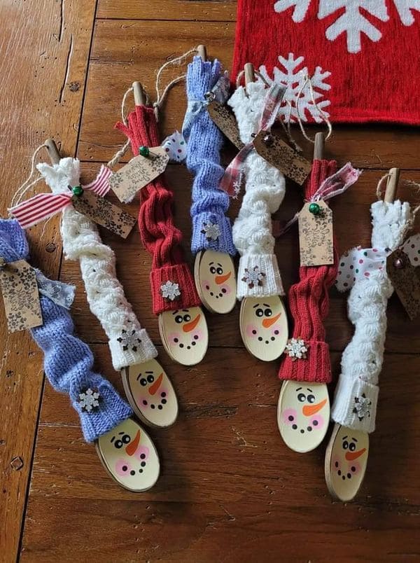 Snowman Spoon Ornaments with Cozy Sock Scarves
