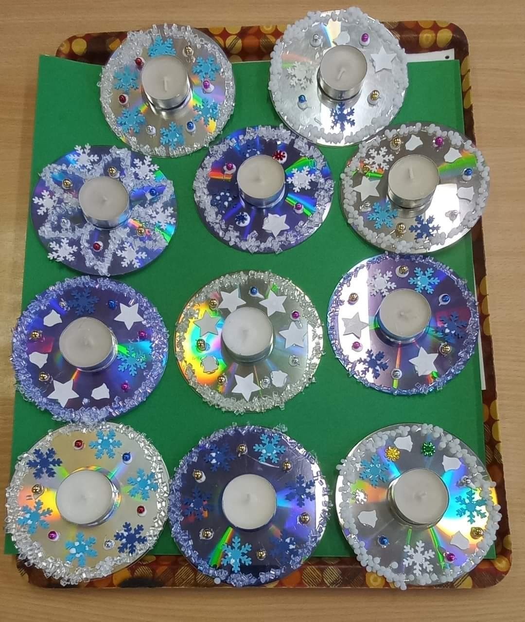 Sparkling CD Snowflake Candle Holders