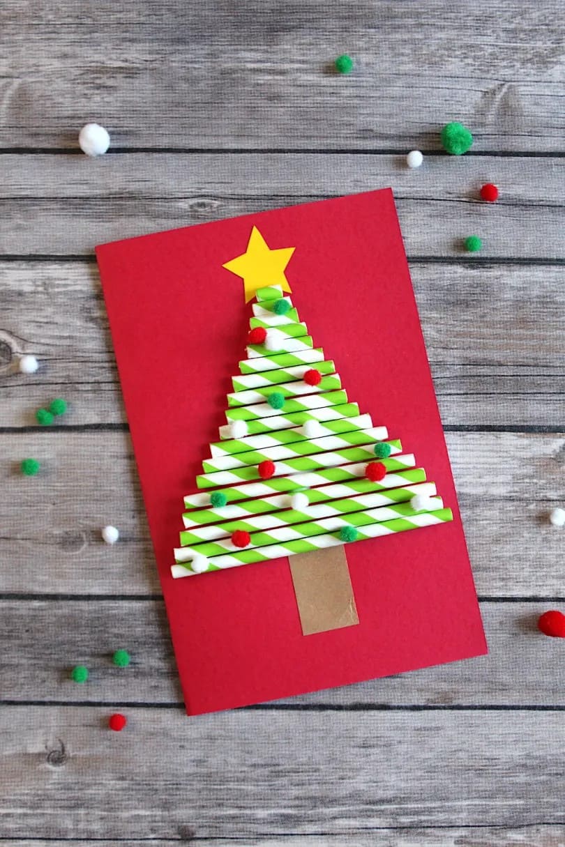 Striped Straw Christmas Tree Card