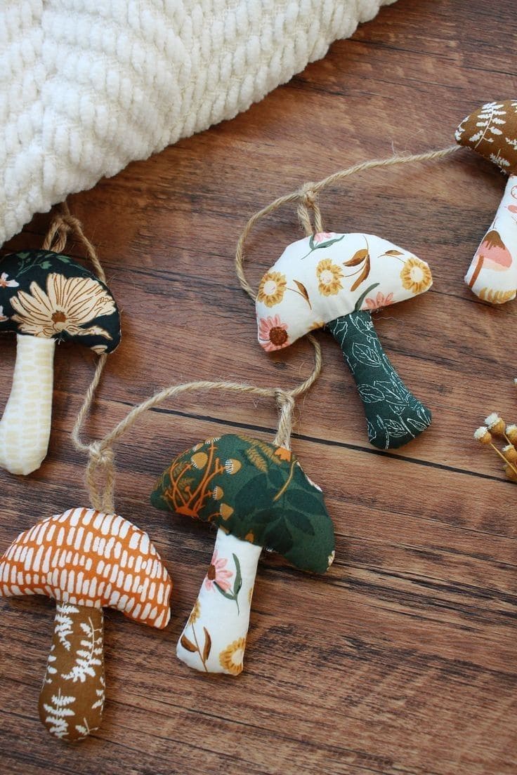 Stuffed Fabric Mushroom Garland