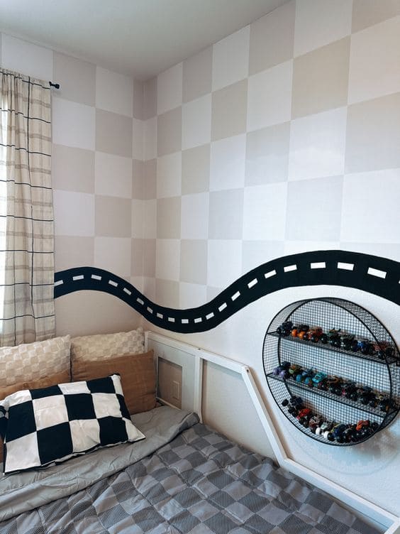 Toy Car Wall Shelf With Road Mural