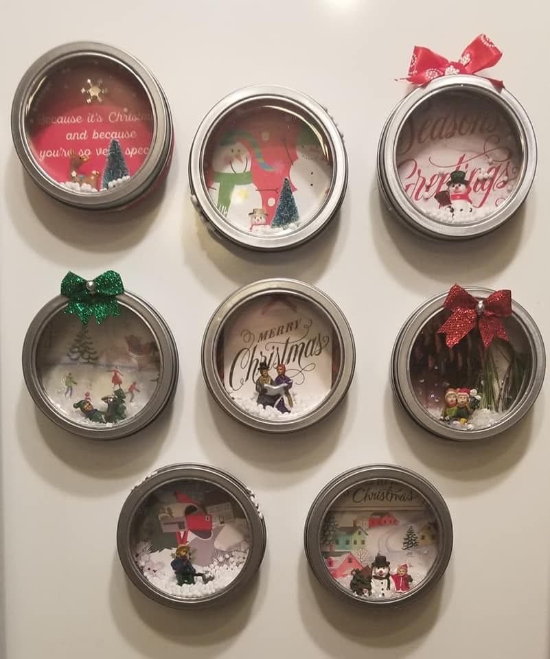 Upcycled Card Mason Jar Lid Ornaments