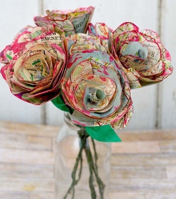 Upcycled Map Roses