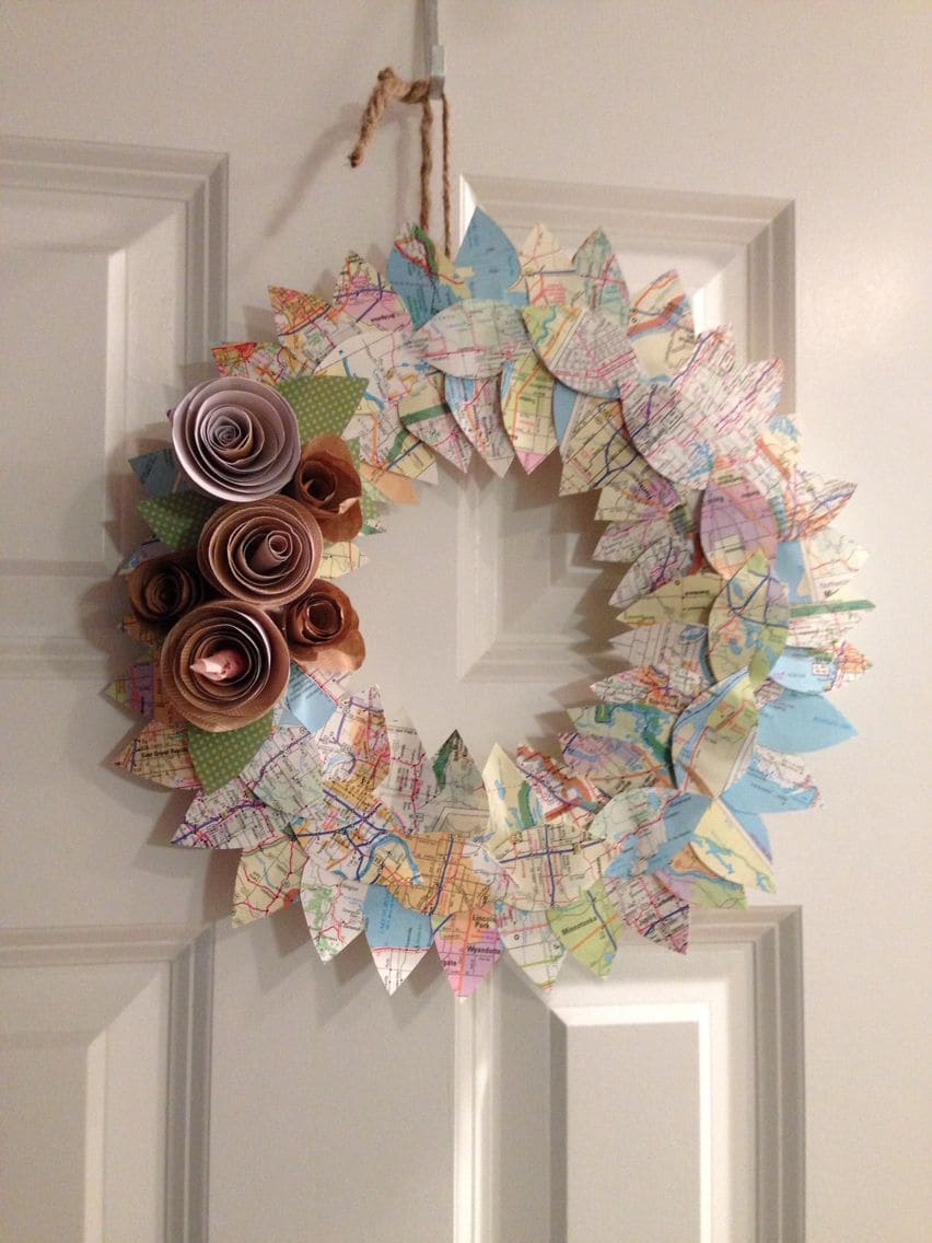 Upcycled Map Wreath