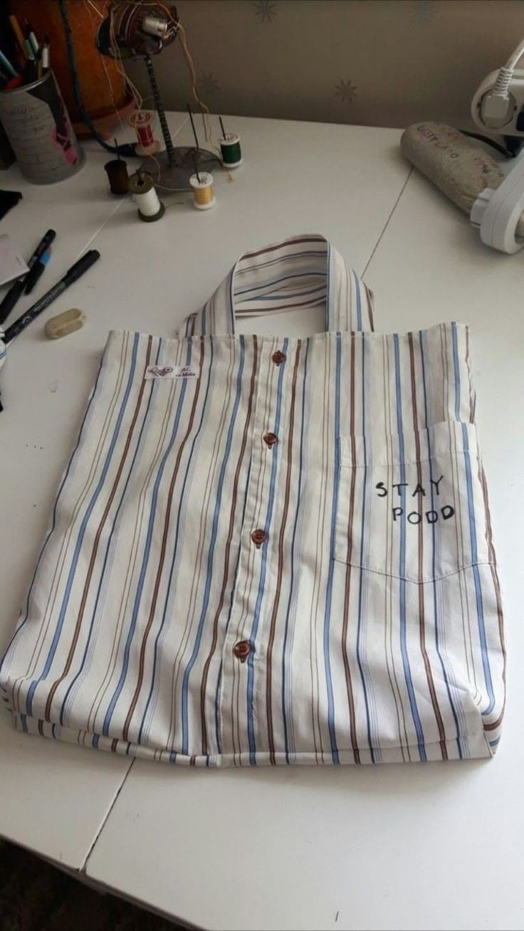 Upcycled Shirt Tote Bag with Pocket Message