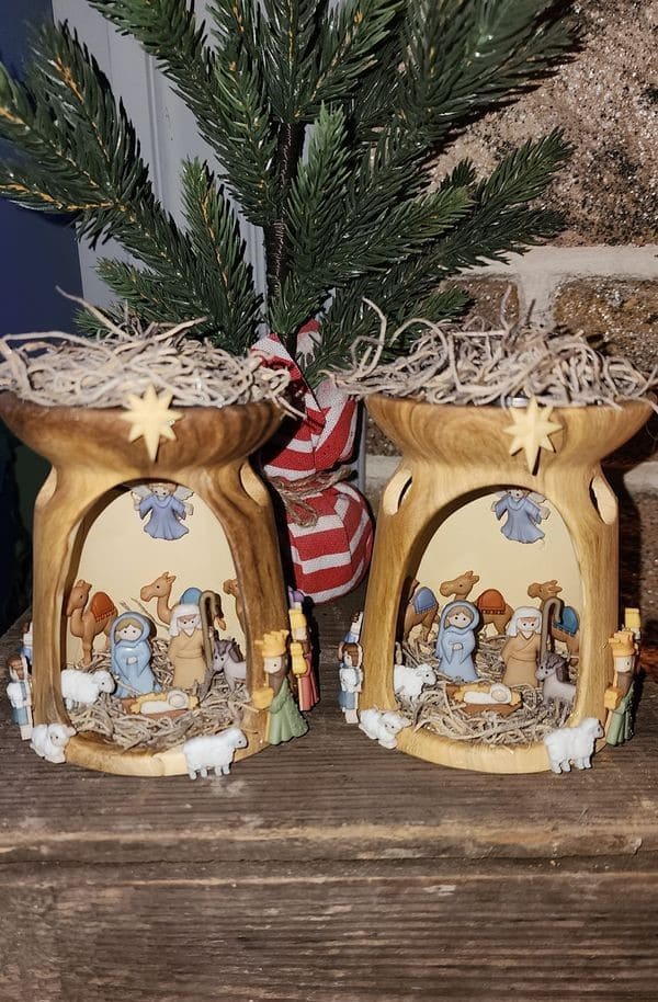 Upcycled Wooden Candle Holder Nativity Scene