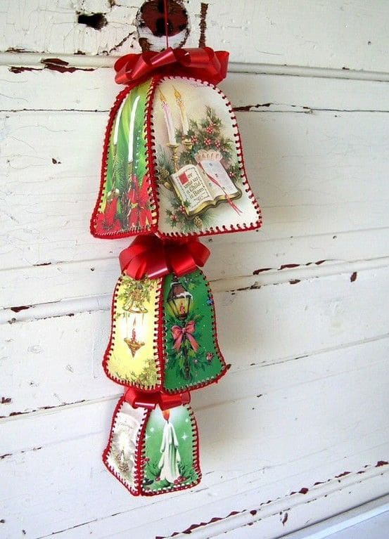 Vintage Christmas Card Bell Garland
