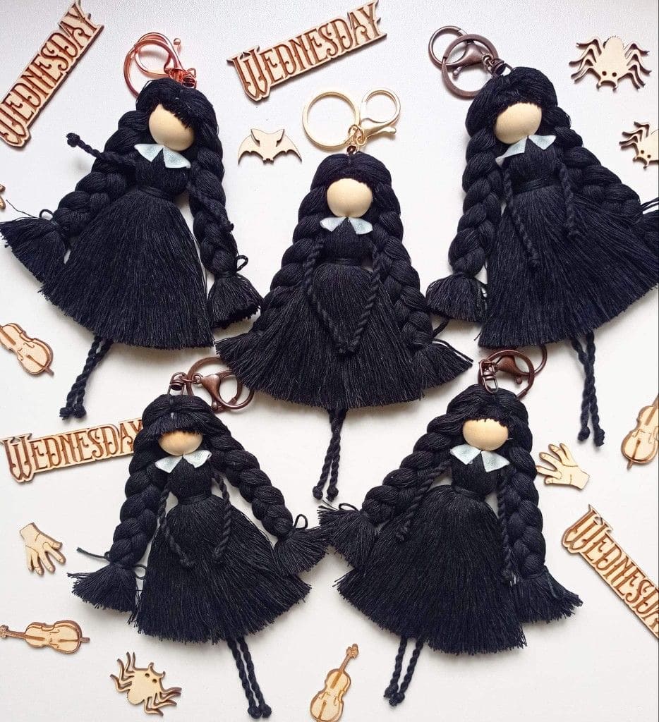 Wednesday Addams Macrame Dolls