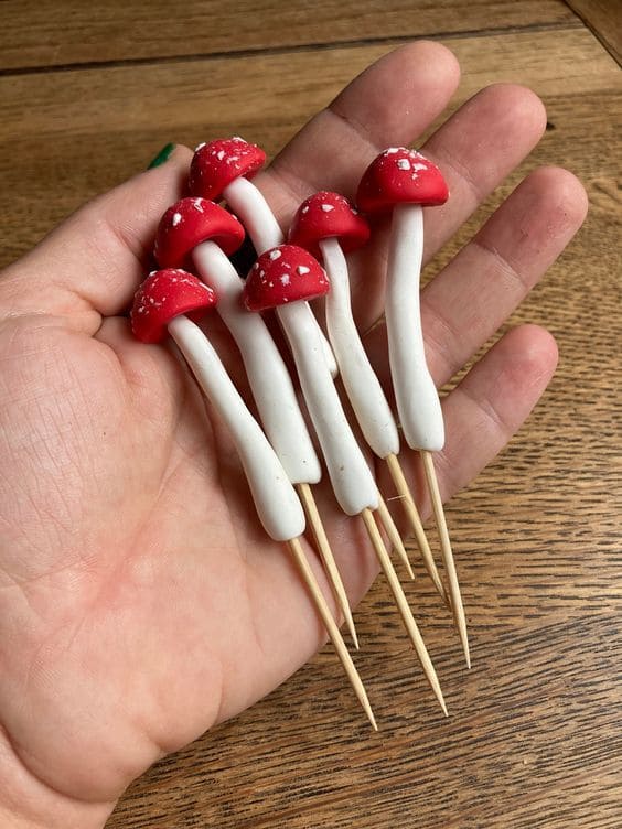 Whimsical Clay Mushroom Picks