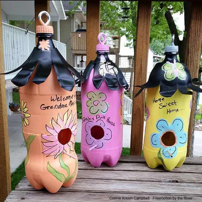 Whimsical Soda Bottle Birdhouses