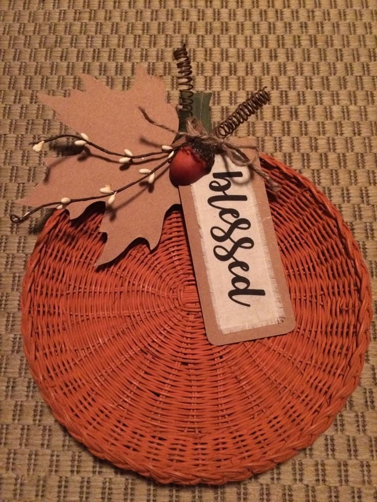 Wicker Charger Pumpkin Wall Hanging
