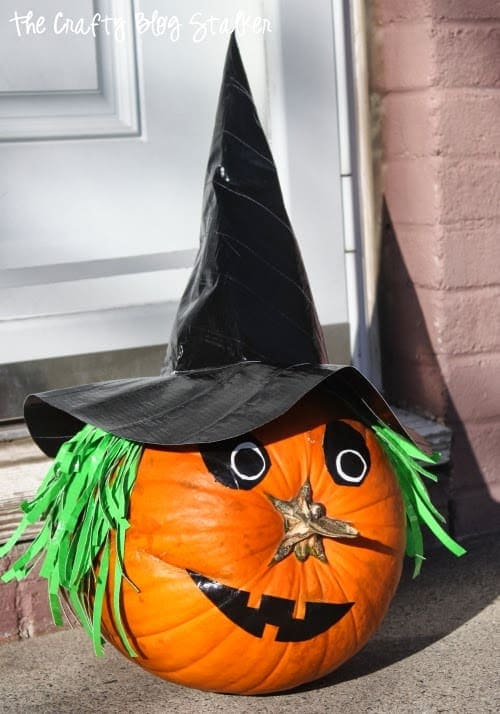 Witch Pumpkin With Paper Hat and Hair