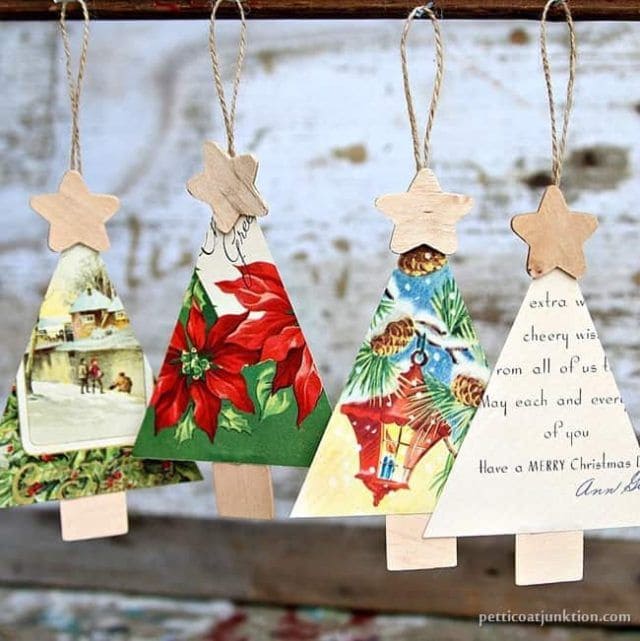 Wood-Topped Card Tree Ornaments