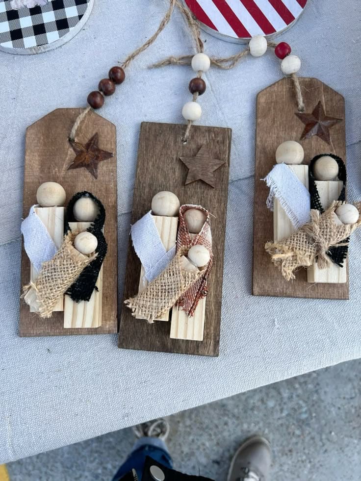 Wooden Tag Nativity Ornaments