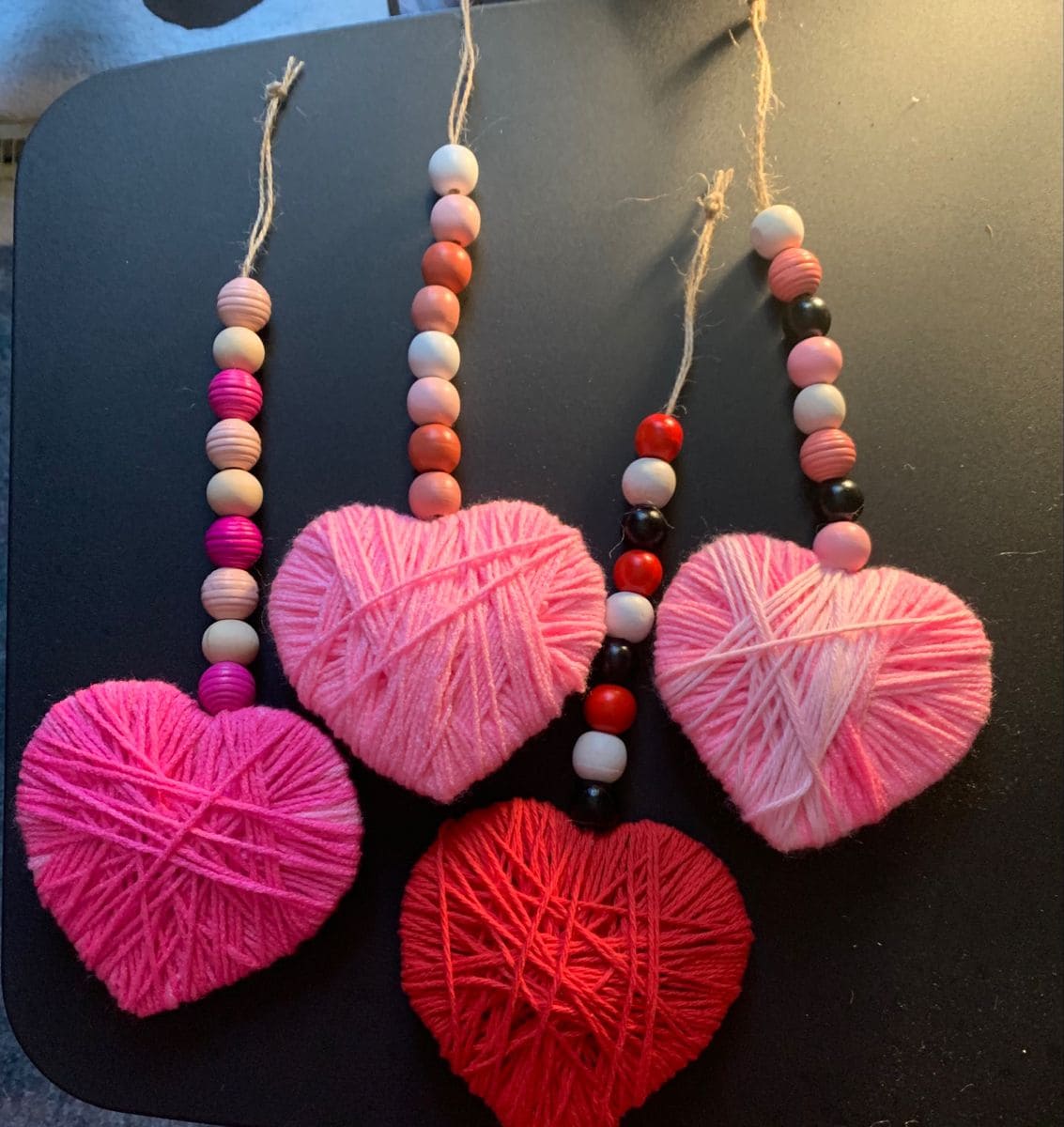 Yarn-Wrapped Hanging Hearts With Beads