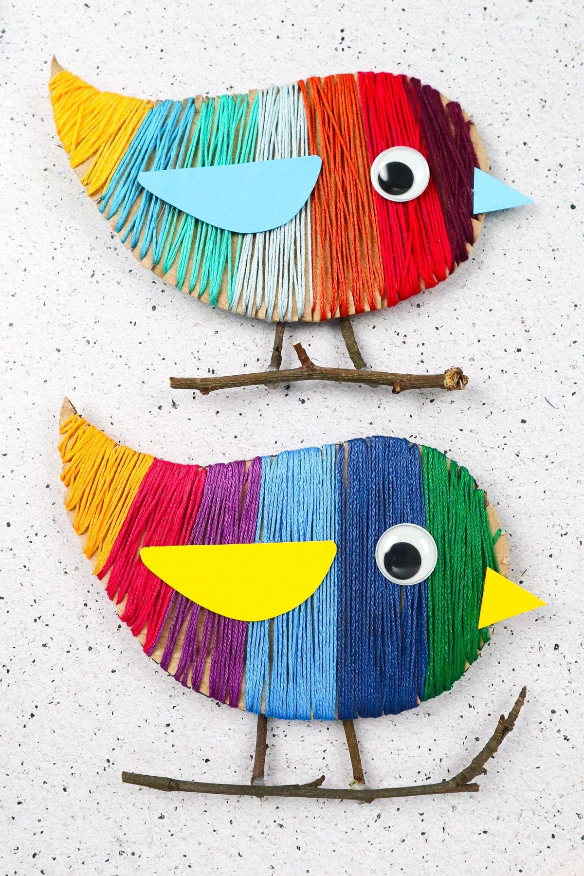 Yarn-Wrapped Rainbow Birds