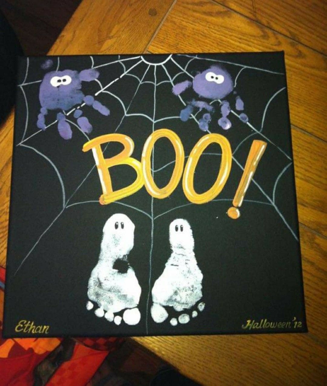 BOO Ghost and Spider Footprint Canvas