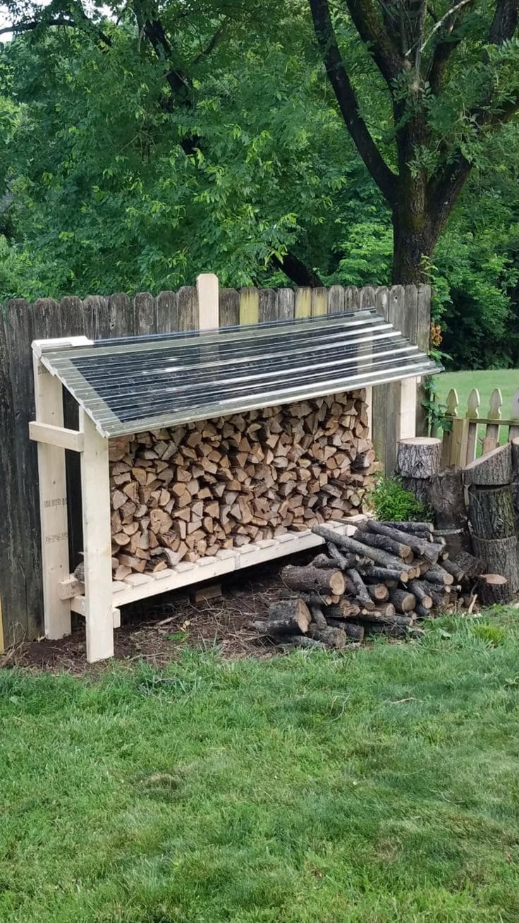 Backyard Firewood Shed with Clear Roof