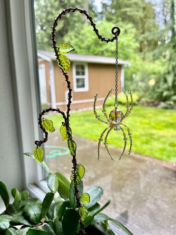 Beaded Spider Hanging Garden Ornament