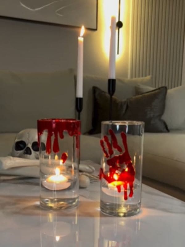 Bloody Handprint Candle Holders