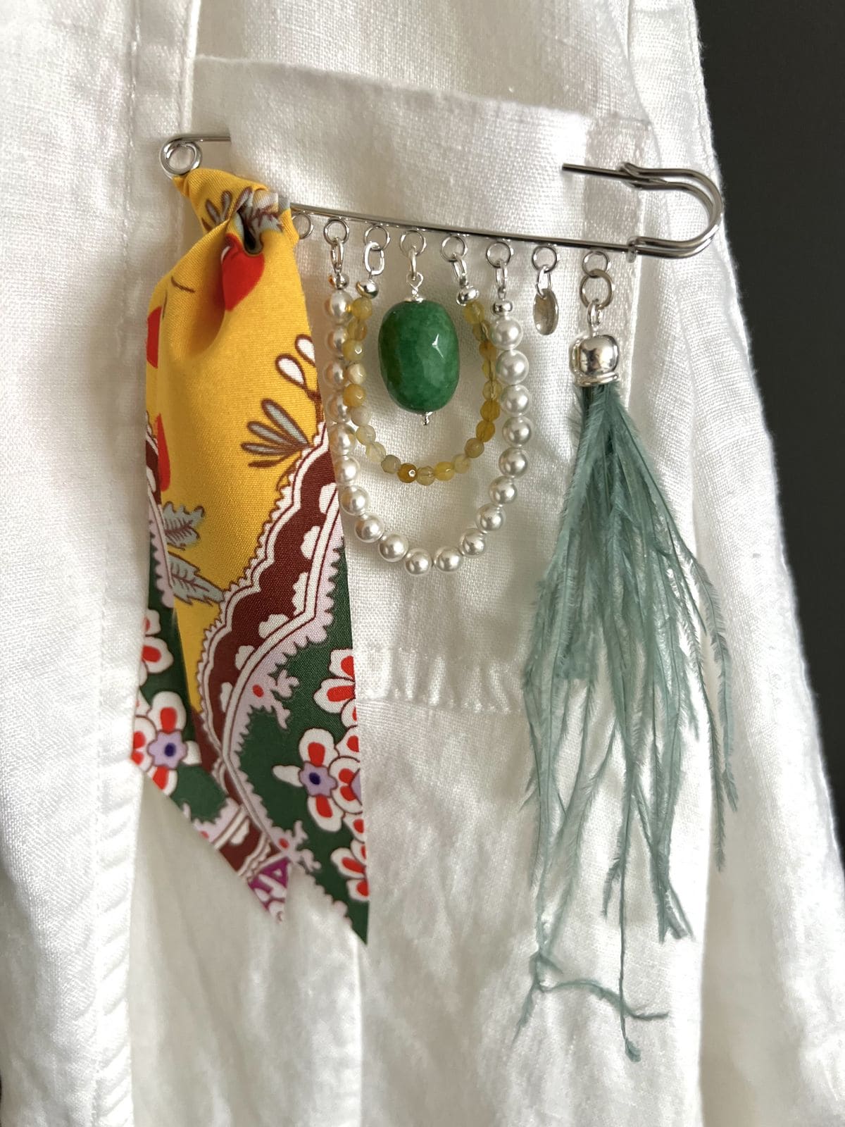 Boho Charm Safety Pin Brooch