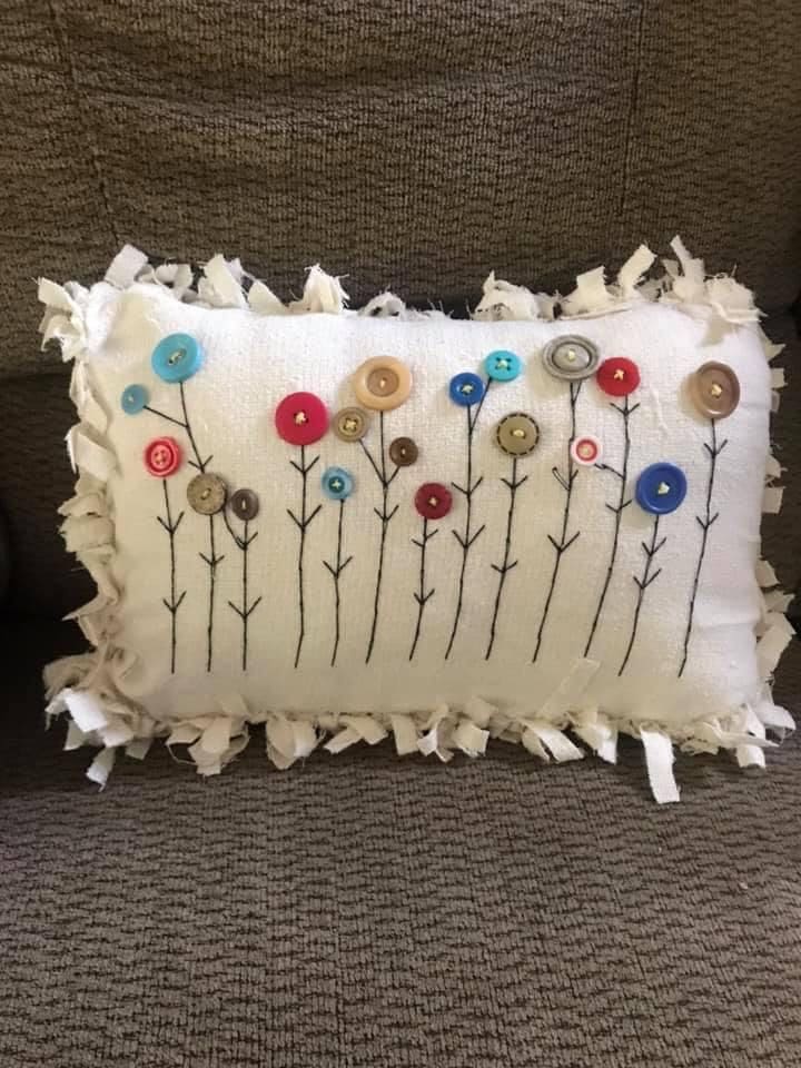 Button Flower Garden Pillow