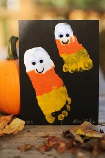 Candy Corn Footprint Art
