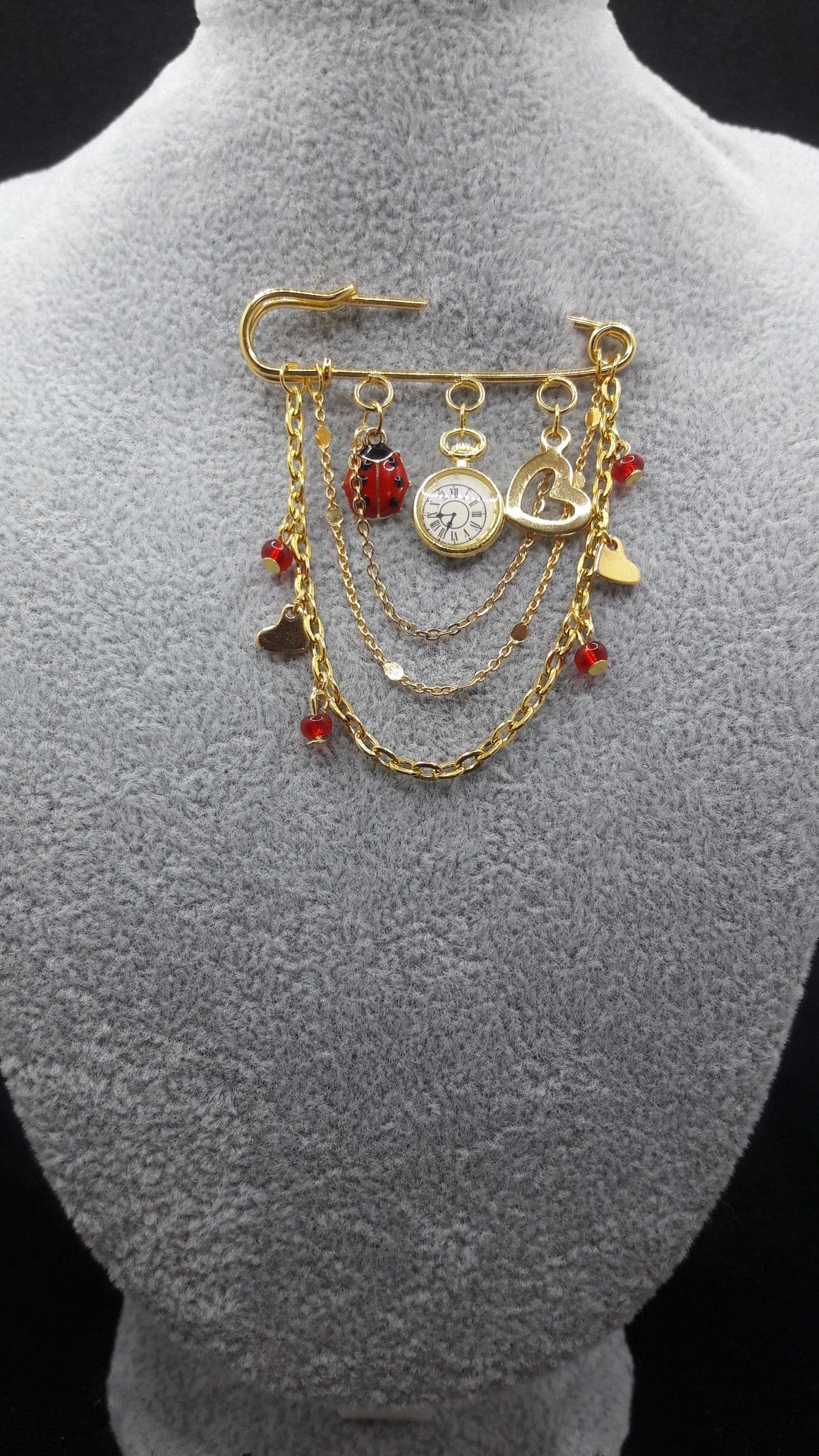 Charming Gold Chain Brooch with Mini Charms