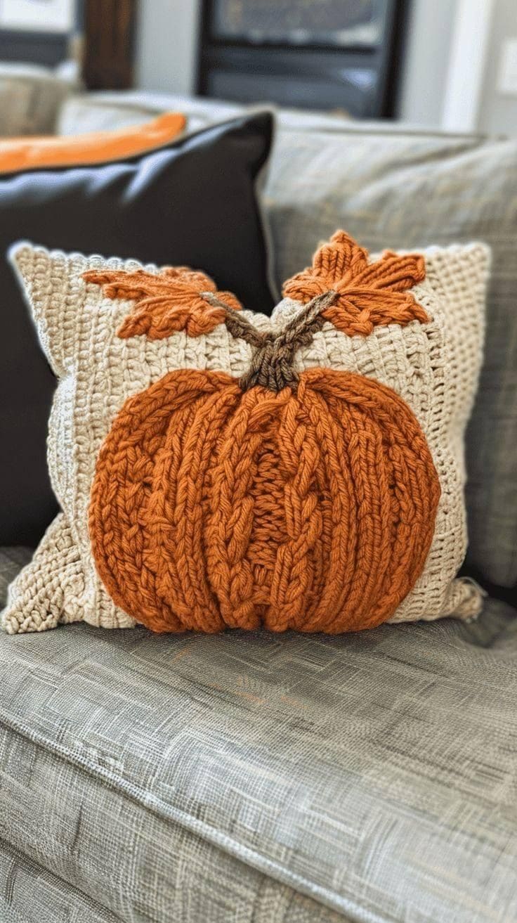Chunky Knit Pumpkin Pillow