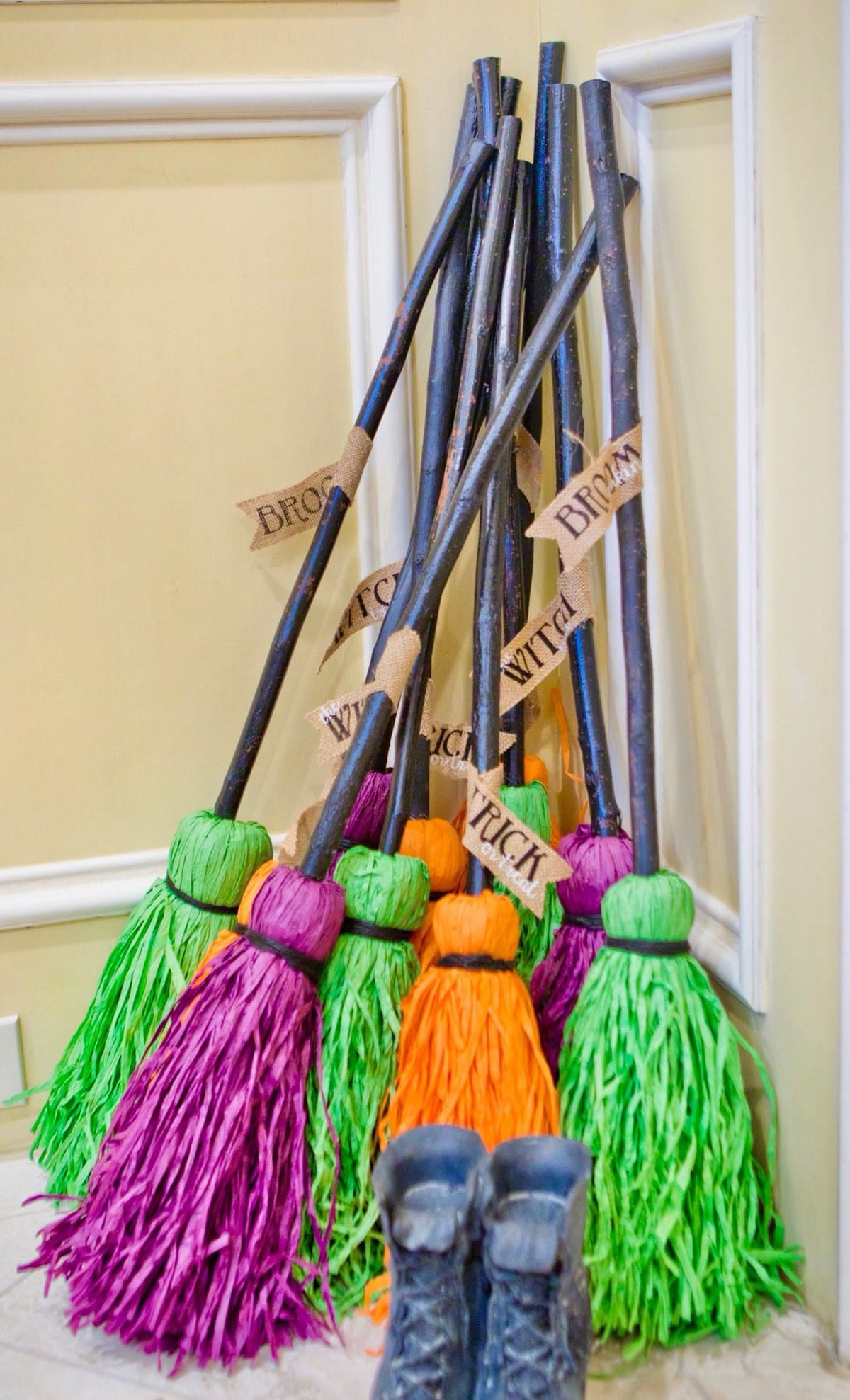 Color-Pop Witch Brooms for a Kid-Friendly Halloween Corner