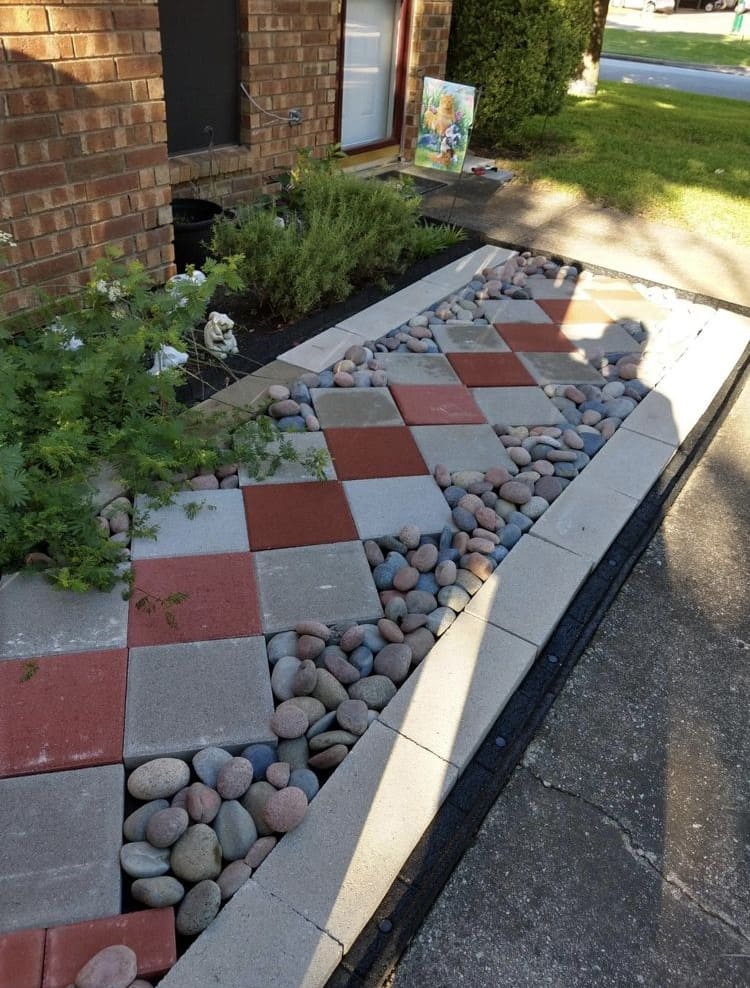 Colorful Checkerboard Paver Walkway
