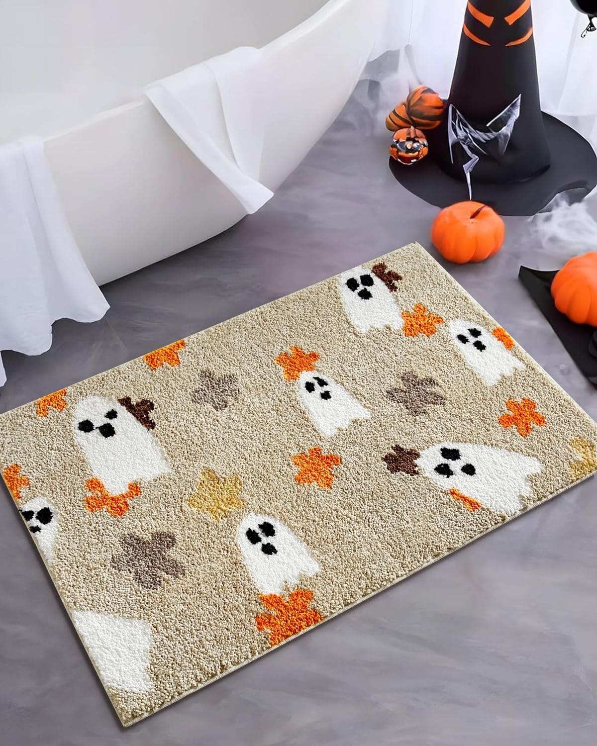 Cozy Autumn Ghost and Leaf Doormat