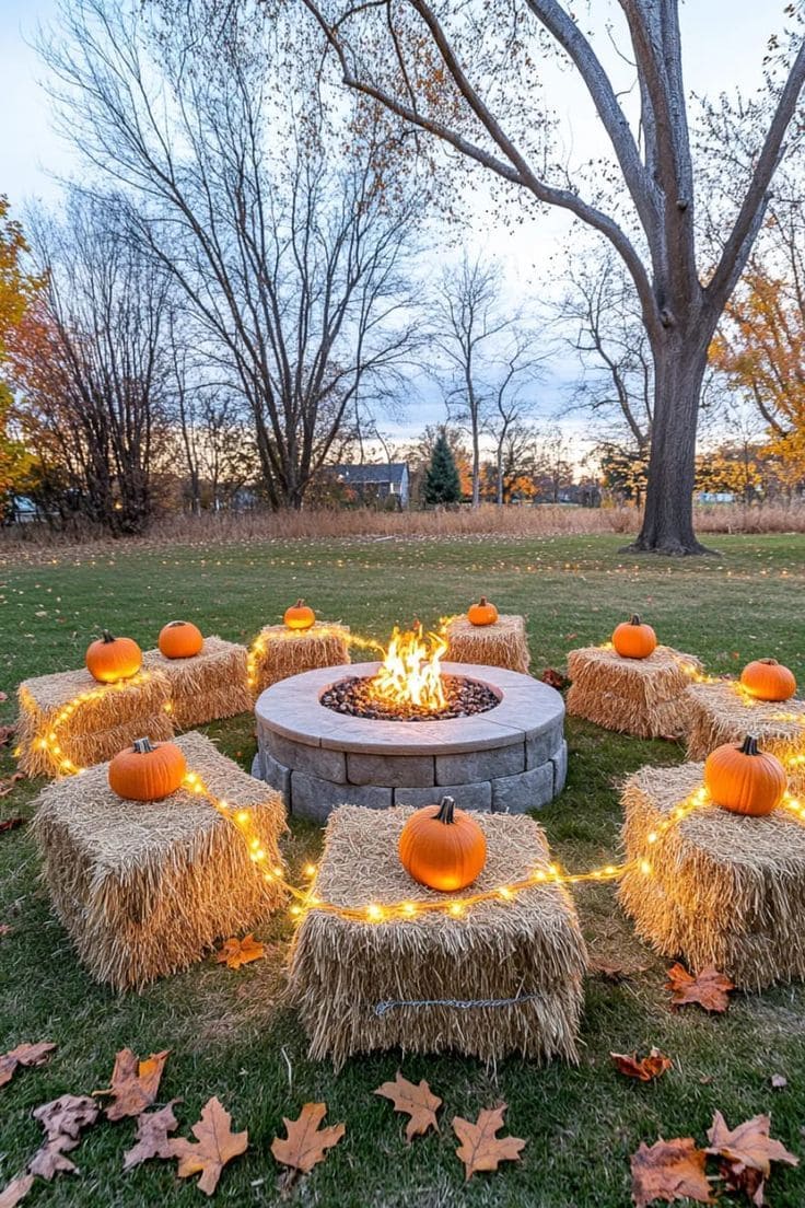 Cozy Halloween Hay Bale Fire Pit Gathering