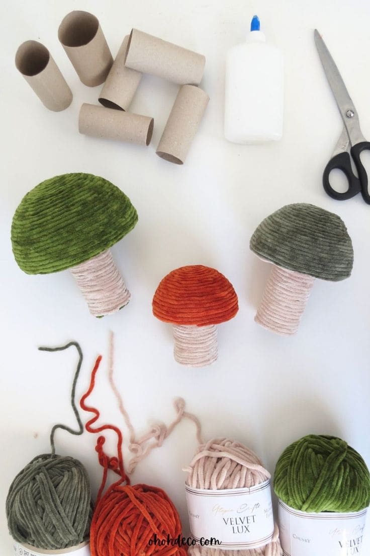 Cozy Yarn-Wrapped Mushroom Decor