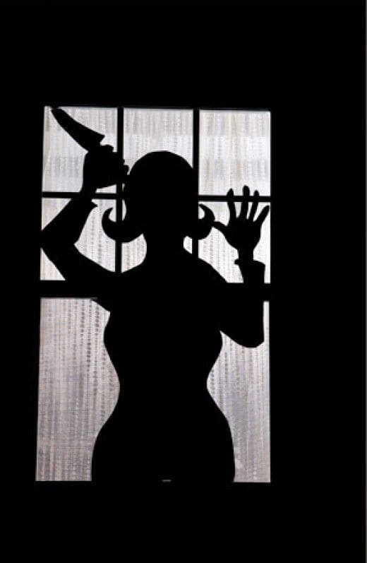 Creepy Woman with Knife Window Silhouette Halloween