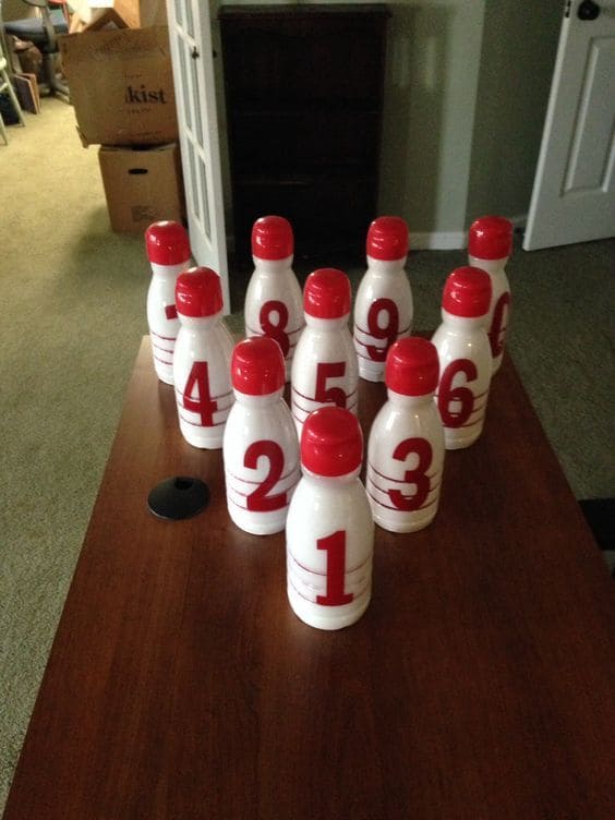 DIY Christmas Bowling Game With Creamer Bottles