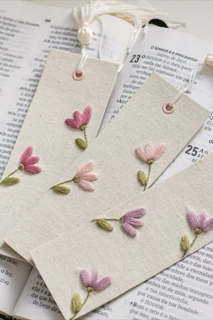 Delicate Wildflower Embroidered Bookmarks