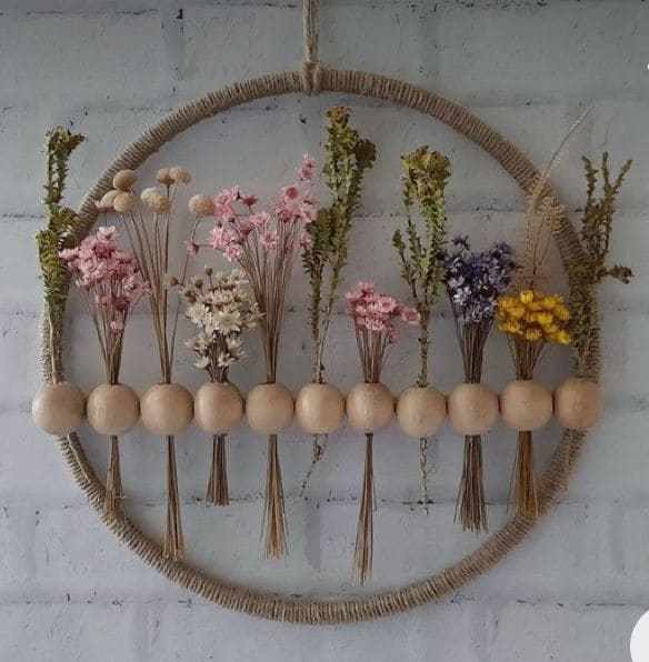 Dried Flower and Bead Embroidery Hoop Hanging 1