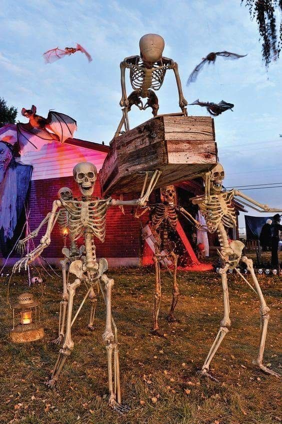 Driveway Skeleton Parade With Coffin Crew