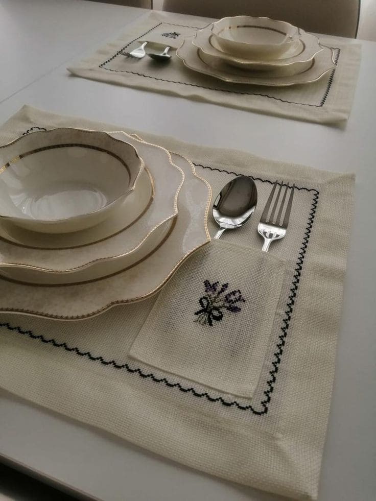 Elegant Embroidered Cutlery-Pocket Placemat