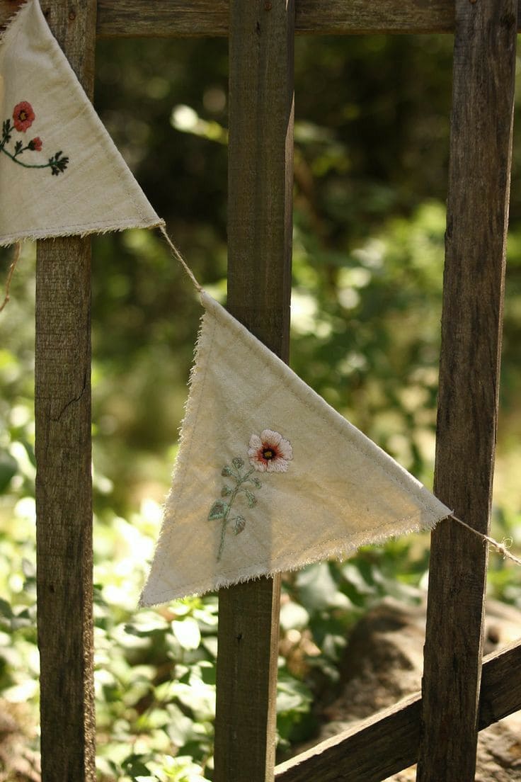 Embroidered Floral Bunting Flags
