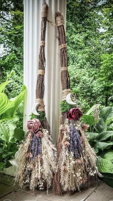 Enchanted Harvest Moon Brooms with Dried Florals