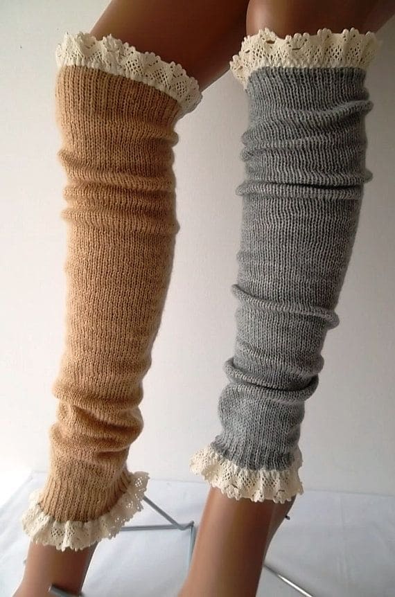 Feminine Sweater Leg Warmers with Lace Trim