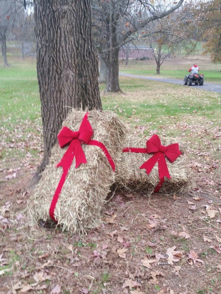 Festive Hay Bale Deer Display